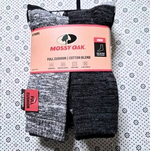 Mossy Oak Mens 6 Pair Full Cushion Cotton Blend Crew Socks Size 6 -12 Black Gray